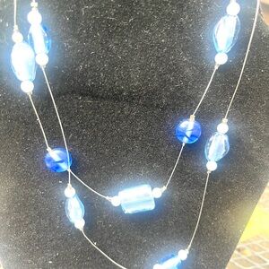 Blue glass Beaded and pearl layered Necklace